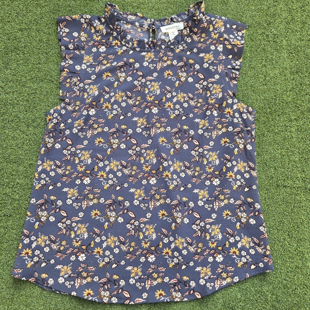 Monteau Los Angeles Top Women's Small Floral‎ Print Short Sleeve